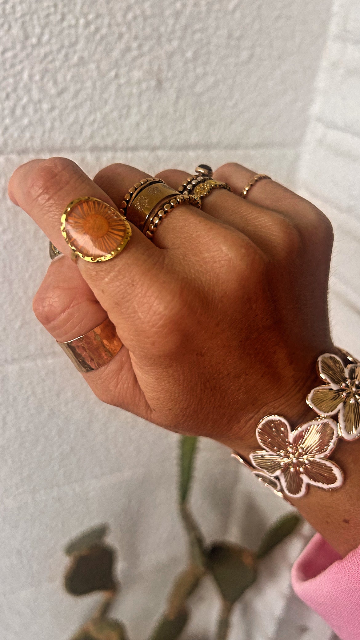 Pressed Flower Adjustable Ring