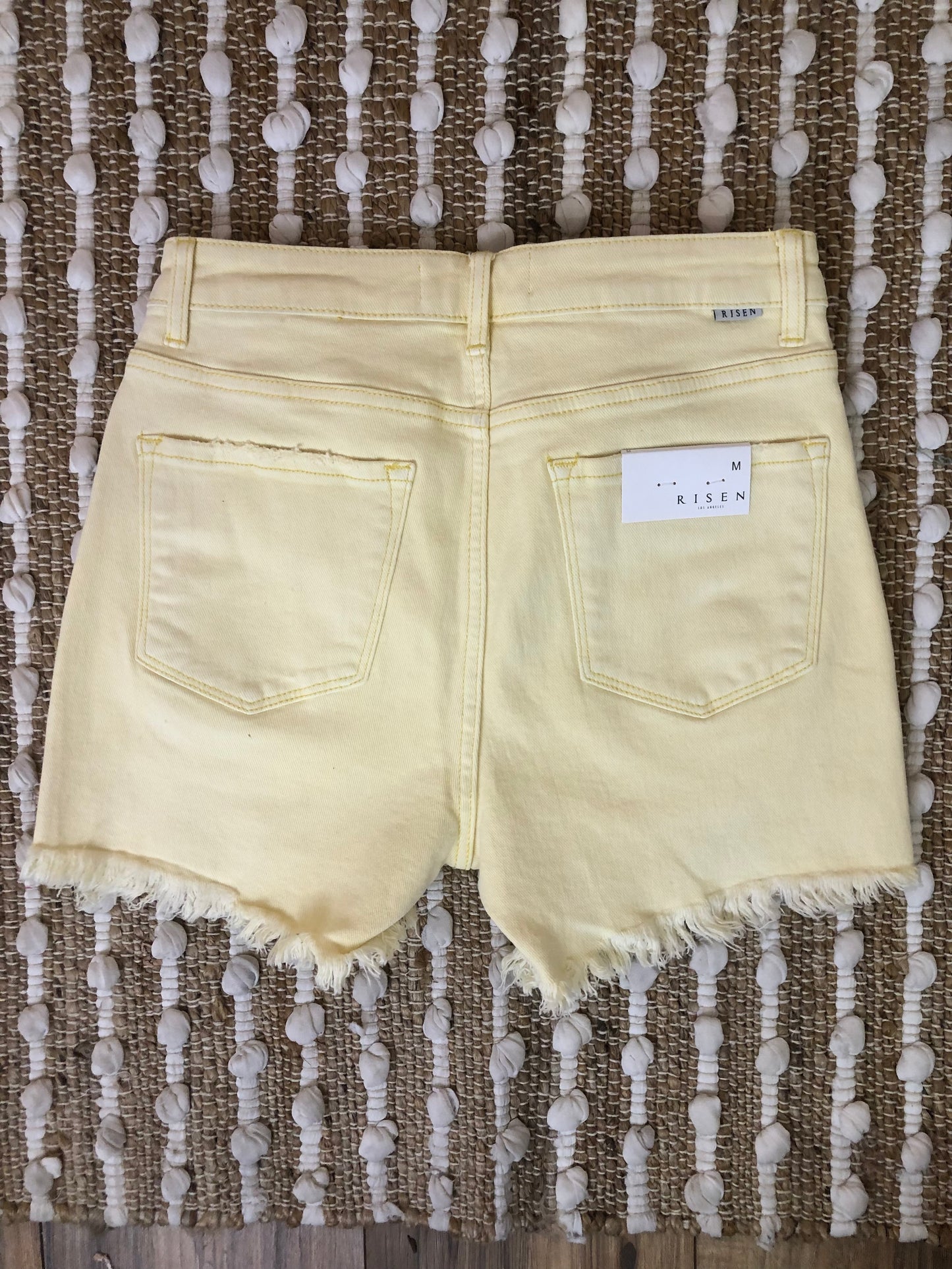 Risen Denim Sunshine Yellow cross Button Shorts