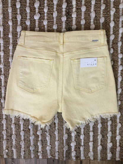 Risen Denim Sunshine Yellow cross Button Shorts
