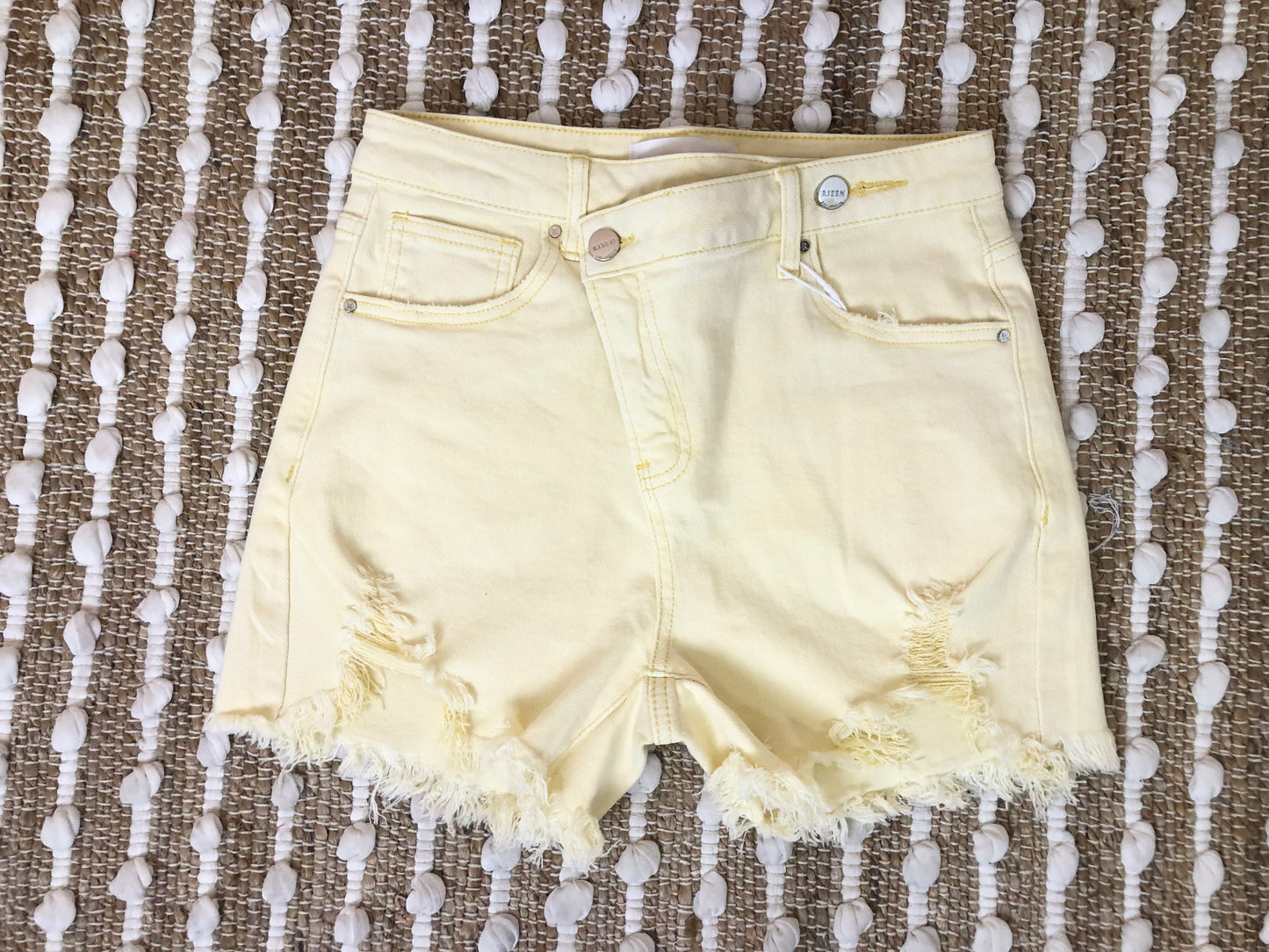 Risen Denim Sunshine Yellow cross Button Shorts